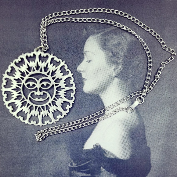 Vintage Jewelry - Vintage Pewter Reed and Barton Sun Face Necklace